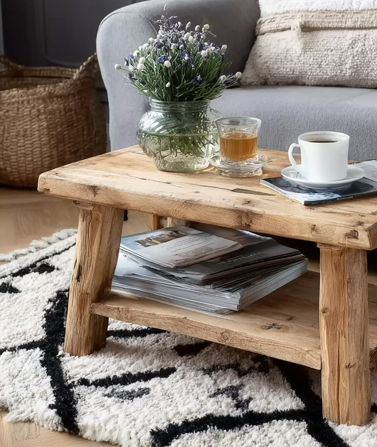 Rustic Coffee Table – Solid Wood Reclaimed Live Edge Farmhouse Living Room Table