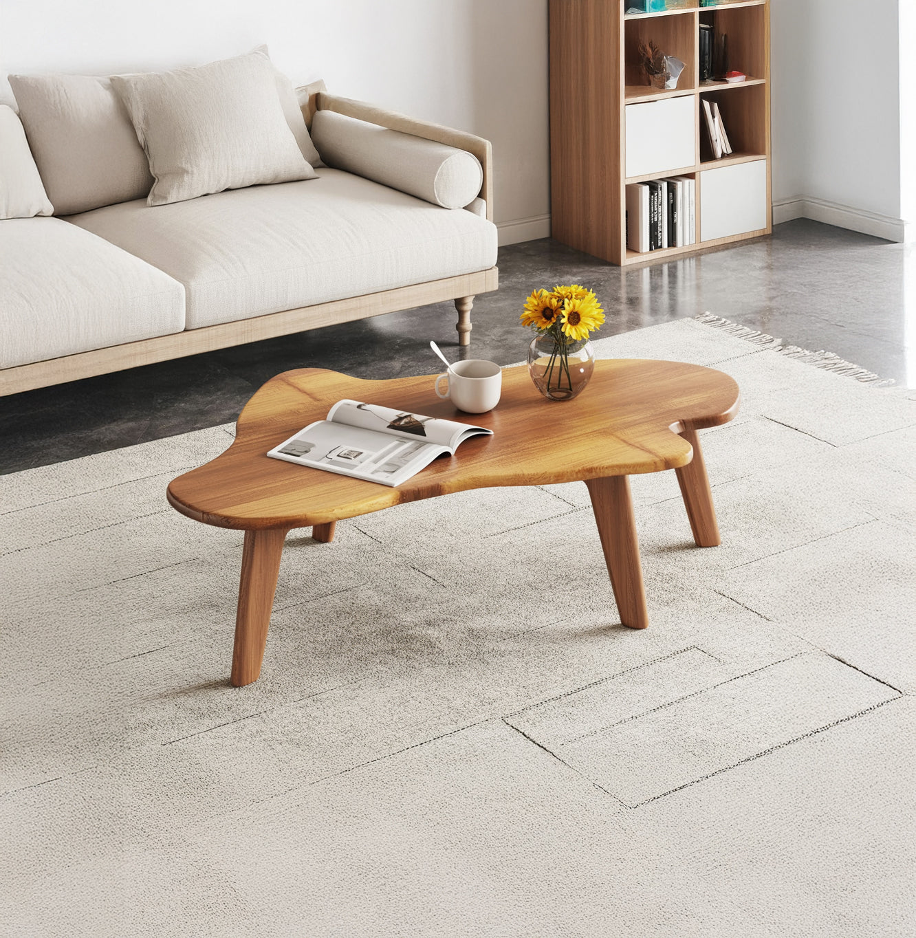 Handcrafted Solid Wood Coffee Table with Organic Curved Top – Modern Center Table