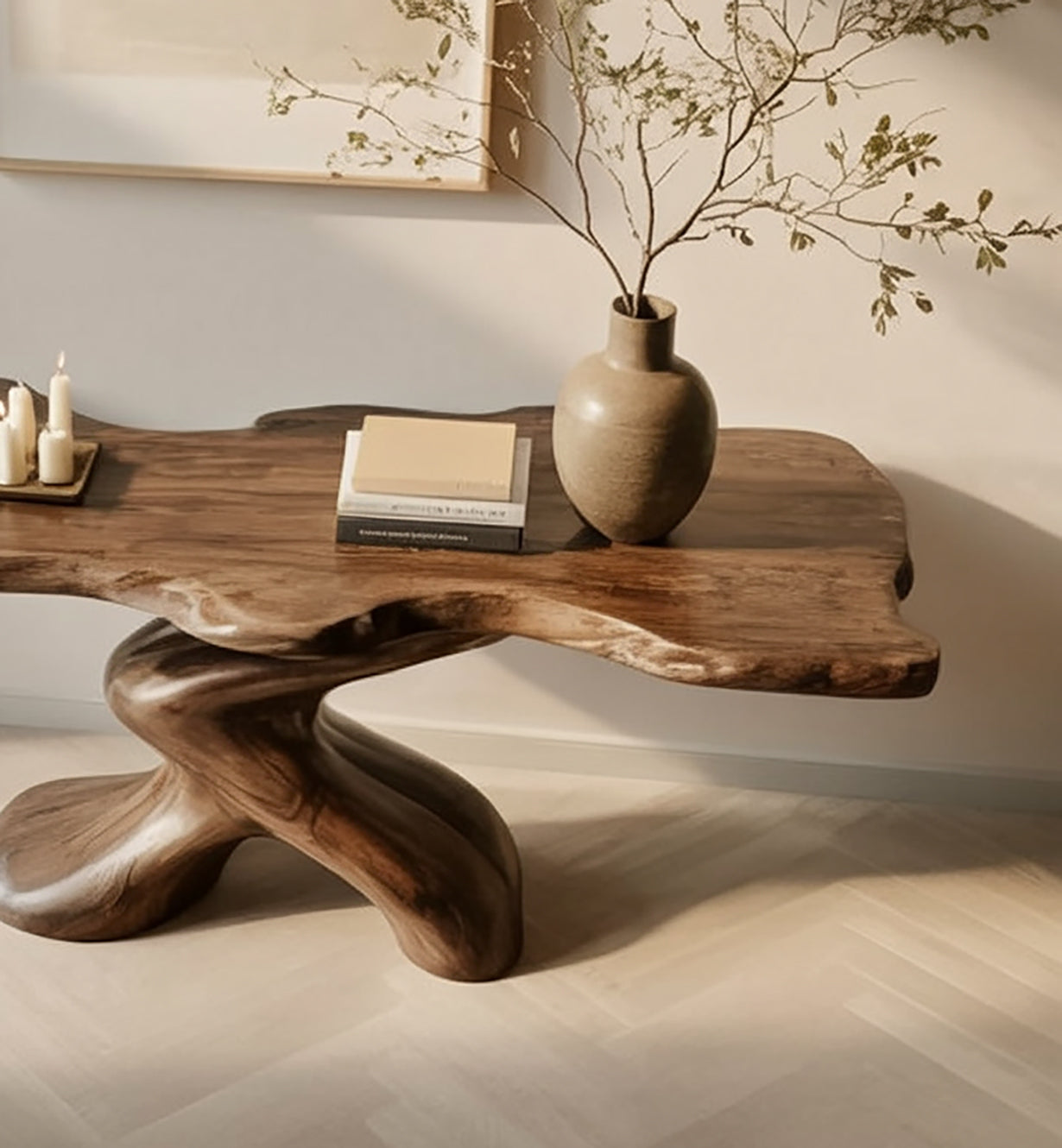 Modern Rustic Solid Wood Console Table – Handcrafted Sculptural Base Hallway & Entryway Table