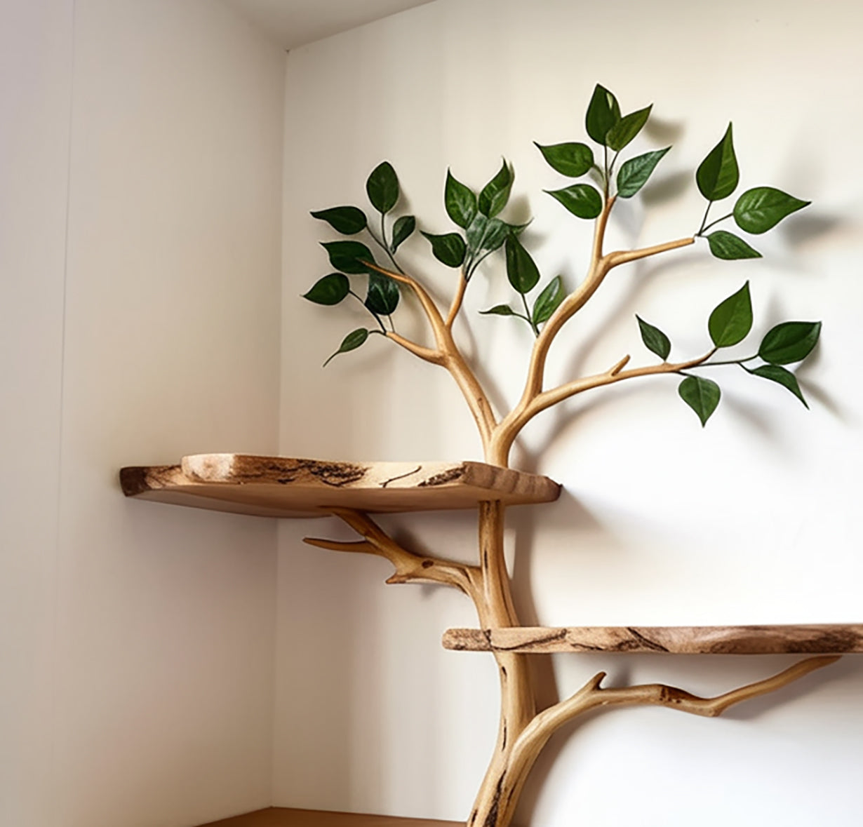 Étagère d’Angle en Branche d’Arbre en Bois Flotté – Style Rustique