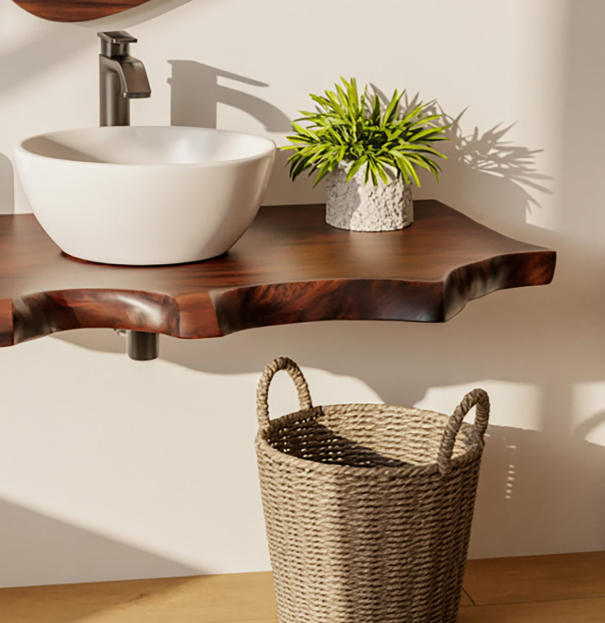 Meuble Vasque Flottant Fait Main – Plan Vasque Live Edge Mural