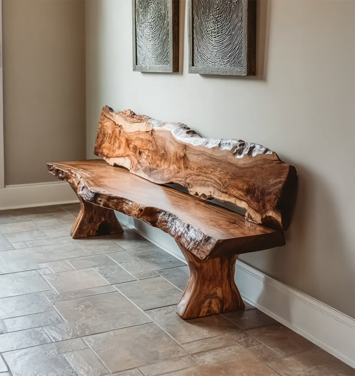 Live Edge Solid Wood Bench – Handmade Natural Slab Seat with Unique Grain