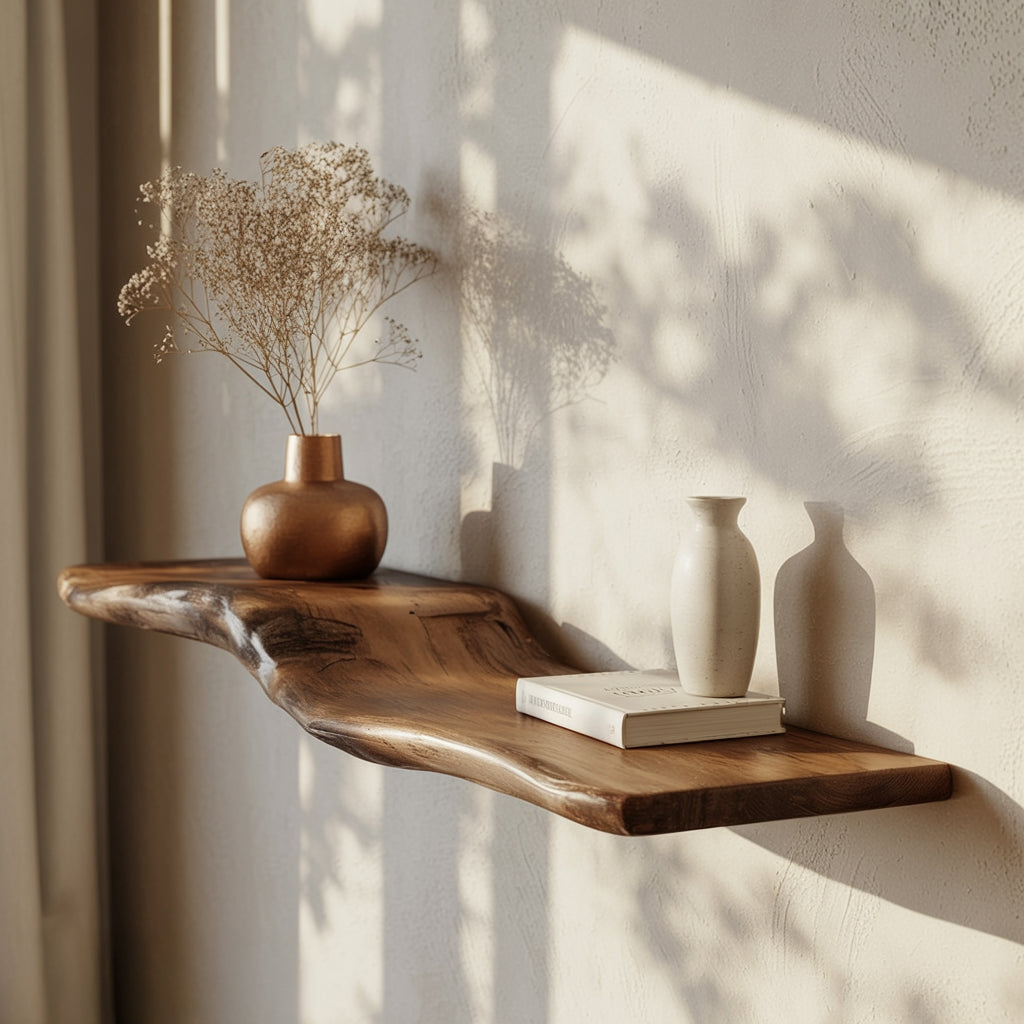 Live Edge Floating Wood Shelf – Handcrafted Solid Wood Wall Shelf