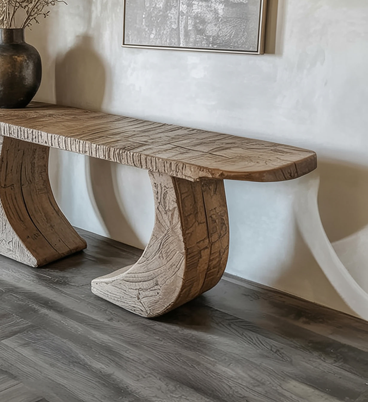 Handcrafted Sculptural Wood Console Table – Modern Curved Leg Entryway Table