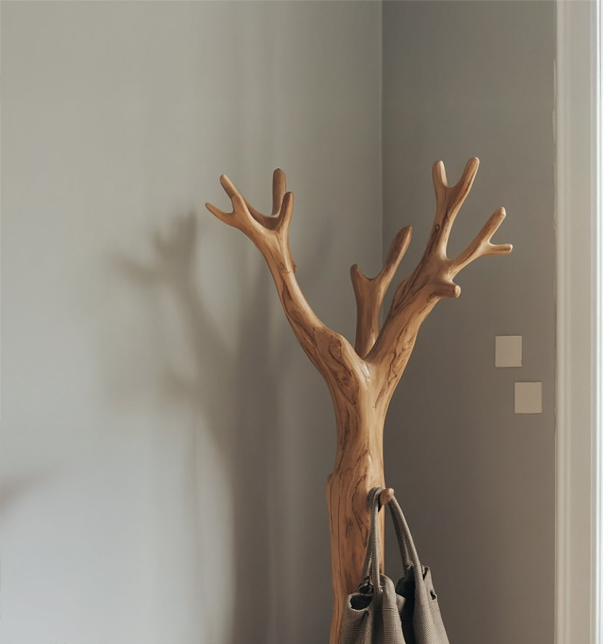 Rustic Wooden Standing Coat Rack – Handmade Tree Branch Hook Organizer