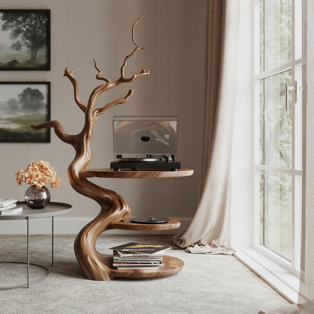 Handmade Wooden Record Player Stand with Vinyl Storage