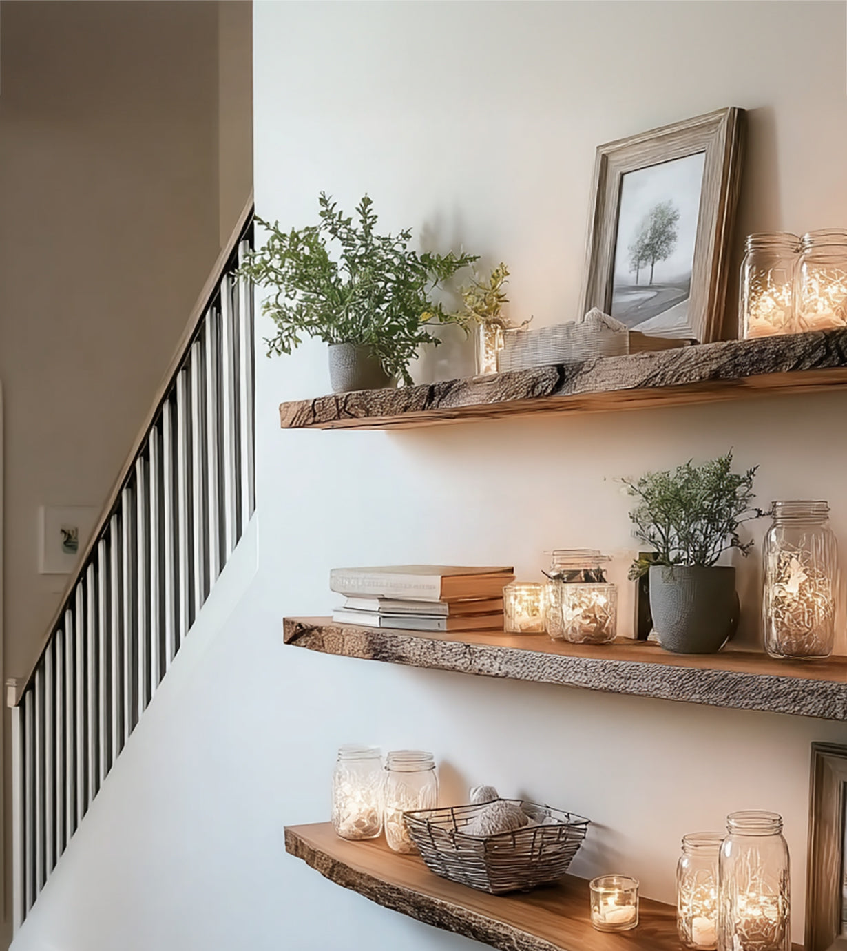 Handmade Live Edge Floating Shelves – Solid Wood Rustic Wall Display