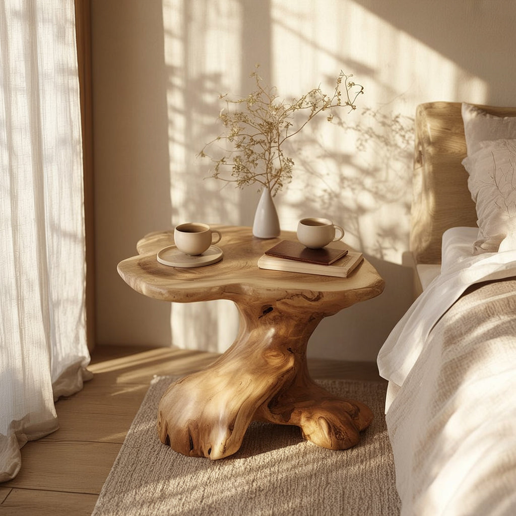 Natural Live Edge End Table – Handmade Wooden Bedside Accent Table