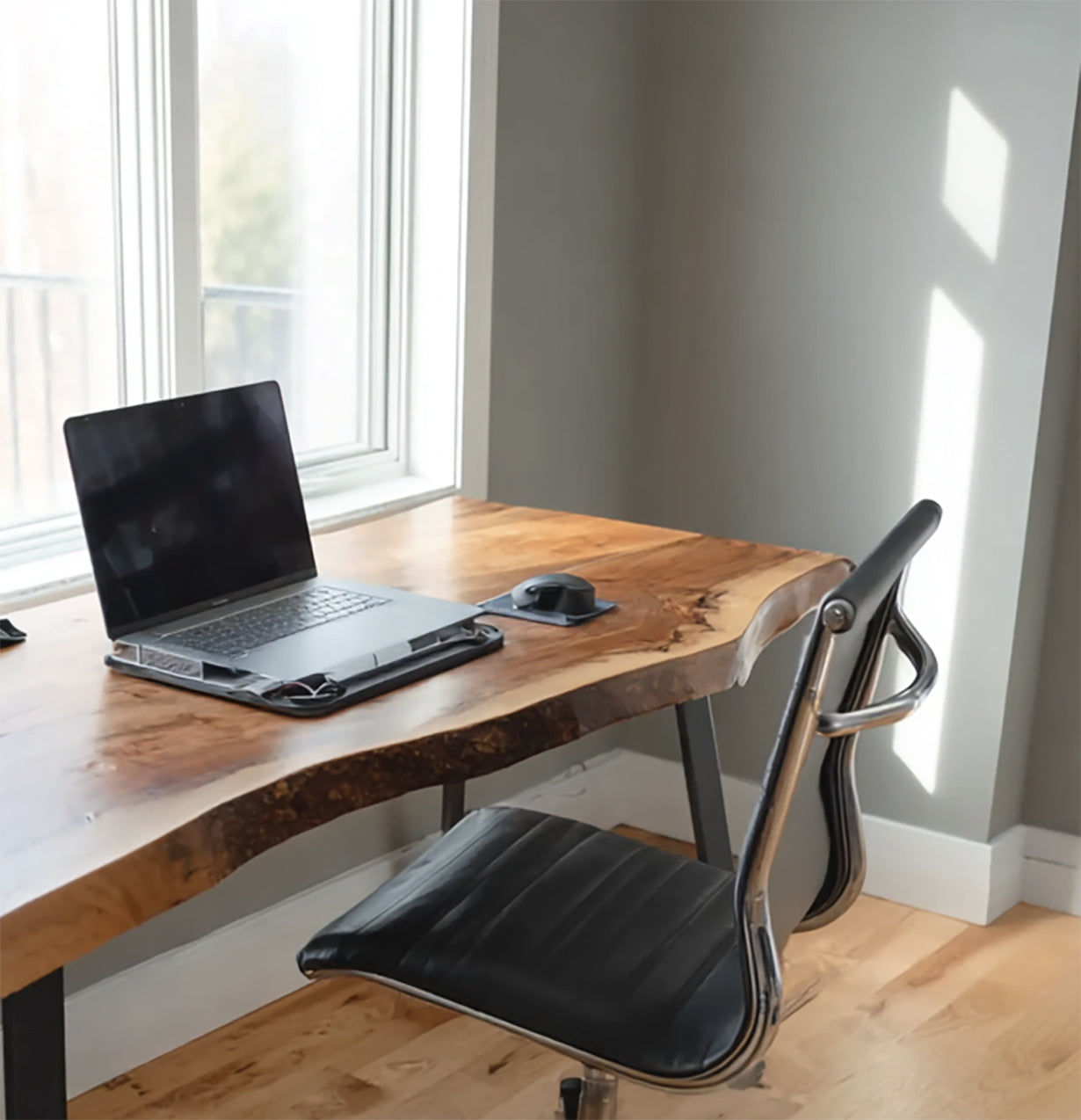 Handmade Live Edge Wooden Desk – Rustic Solid Wood Office Table with Metal Legs