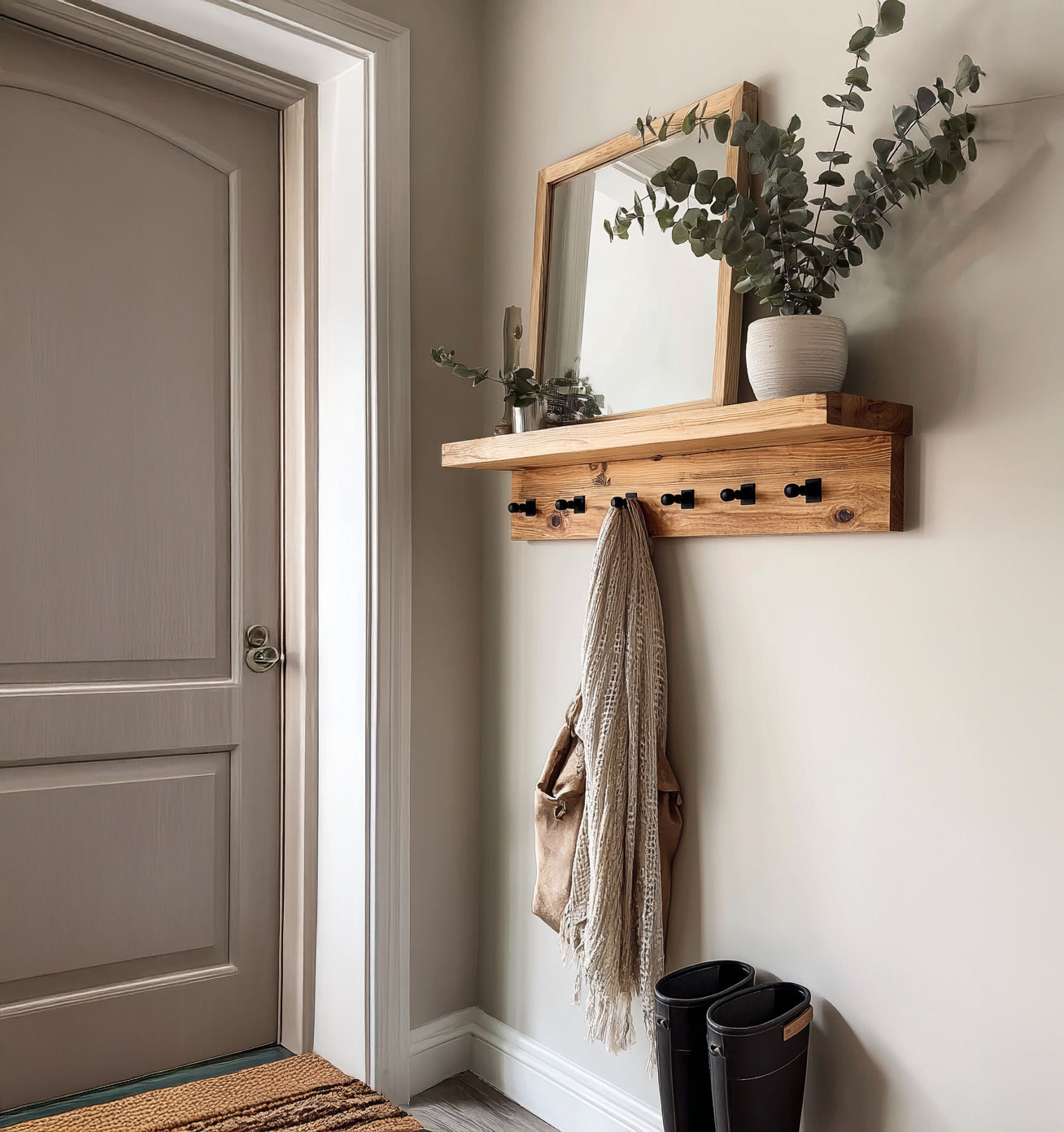 The Ed Wall-Mounted Coat Rack with Shelf – Rustic Modern Entryway Organizer