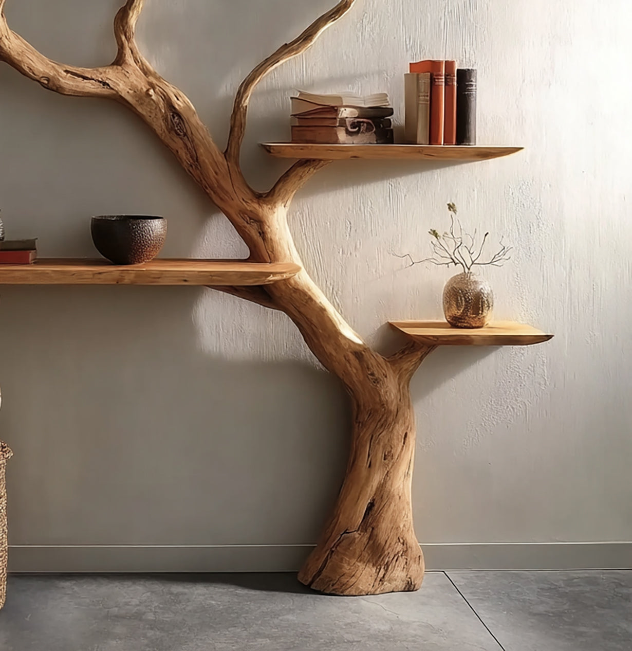 Handcrafted Tree Bookshelf – Rustic Branch Wall Shelf Art Made from Natural Wood