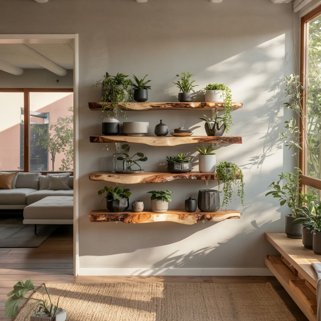 Floating Corner Wall Shelf – Live Edge Custom Shelf for Home Décor & Housewarming Gift