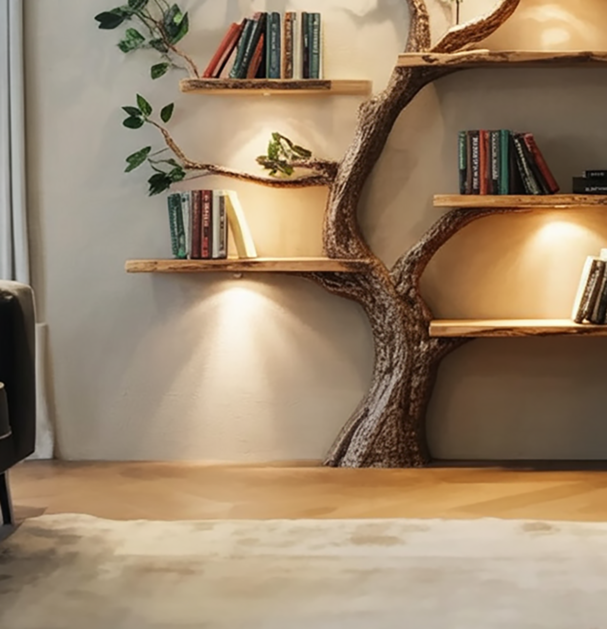 Handmade Wooden Tree Bookshelf – Natural Wood Wall Bookcase