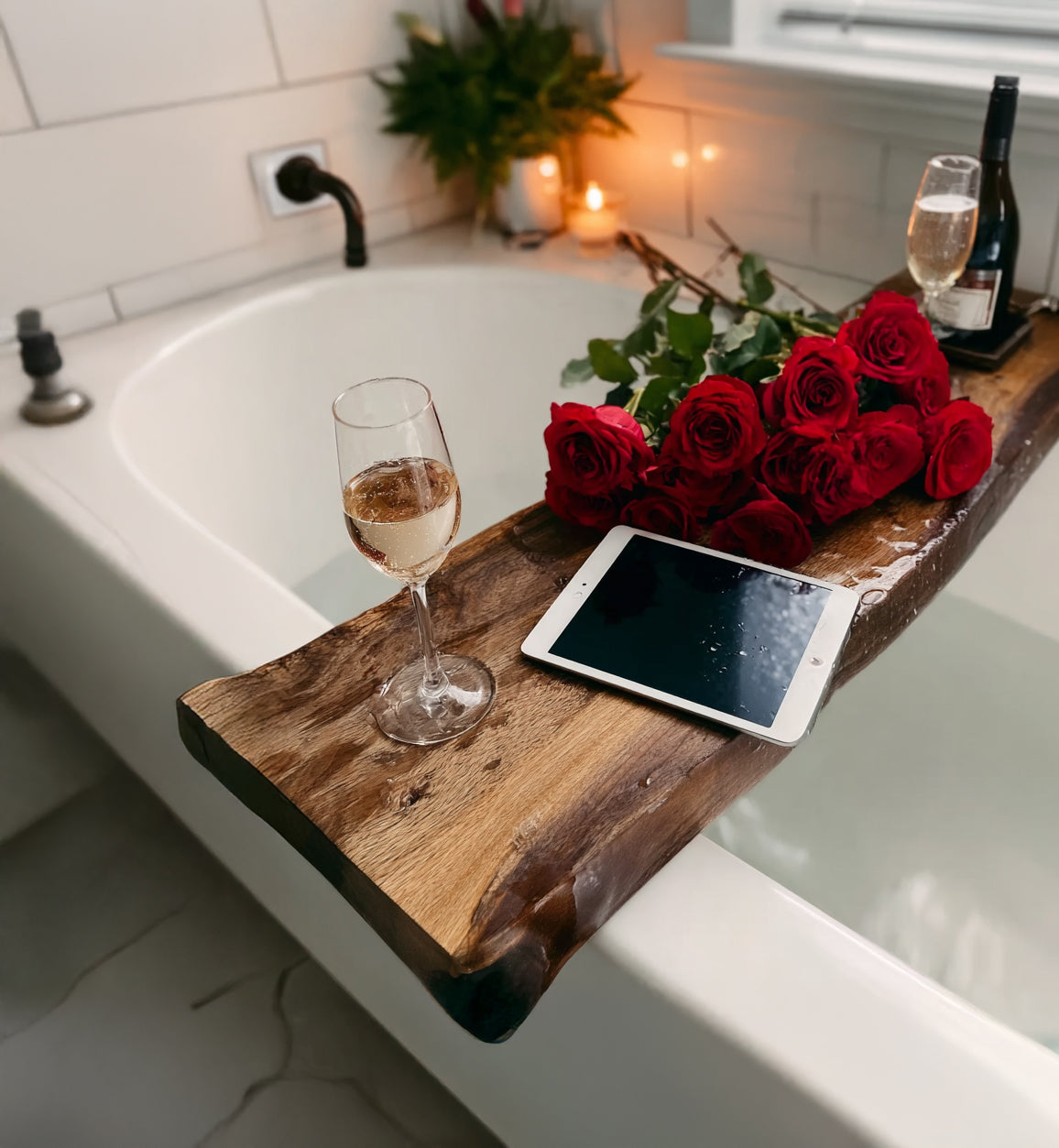 Live Edge Solid Wood Bathtub Tray – Handmade Eco-Friendly Bath Caddy