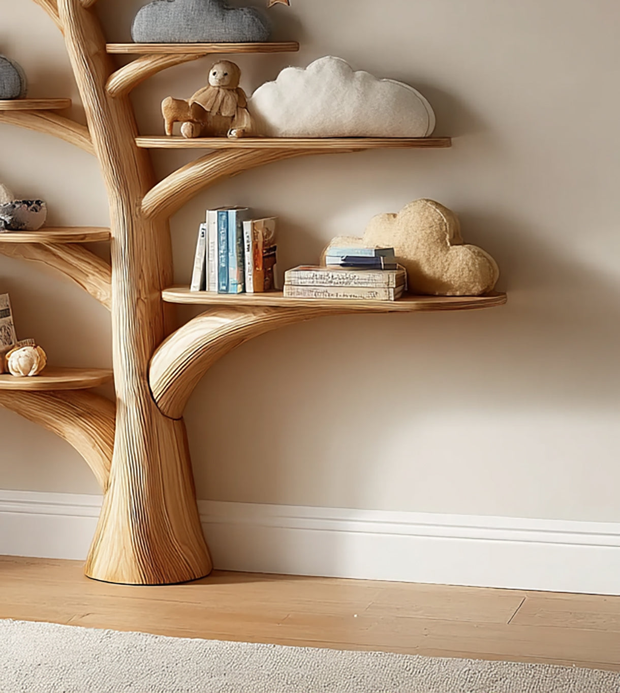 Handmade Kids Bookcase – Solid Wood Floating Shelves for Nursery & Montessori Display