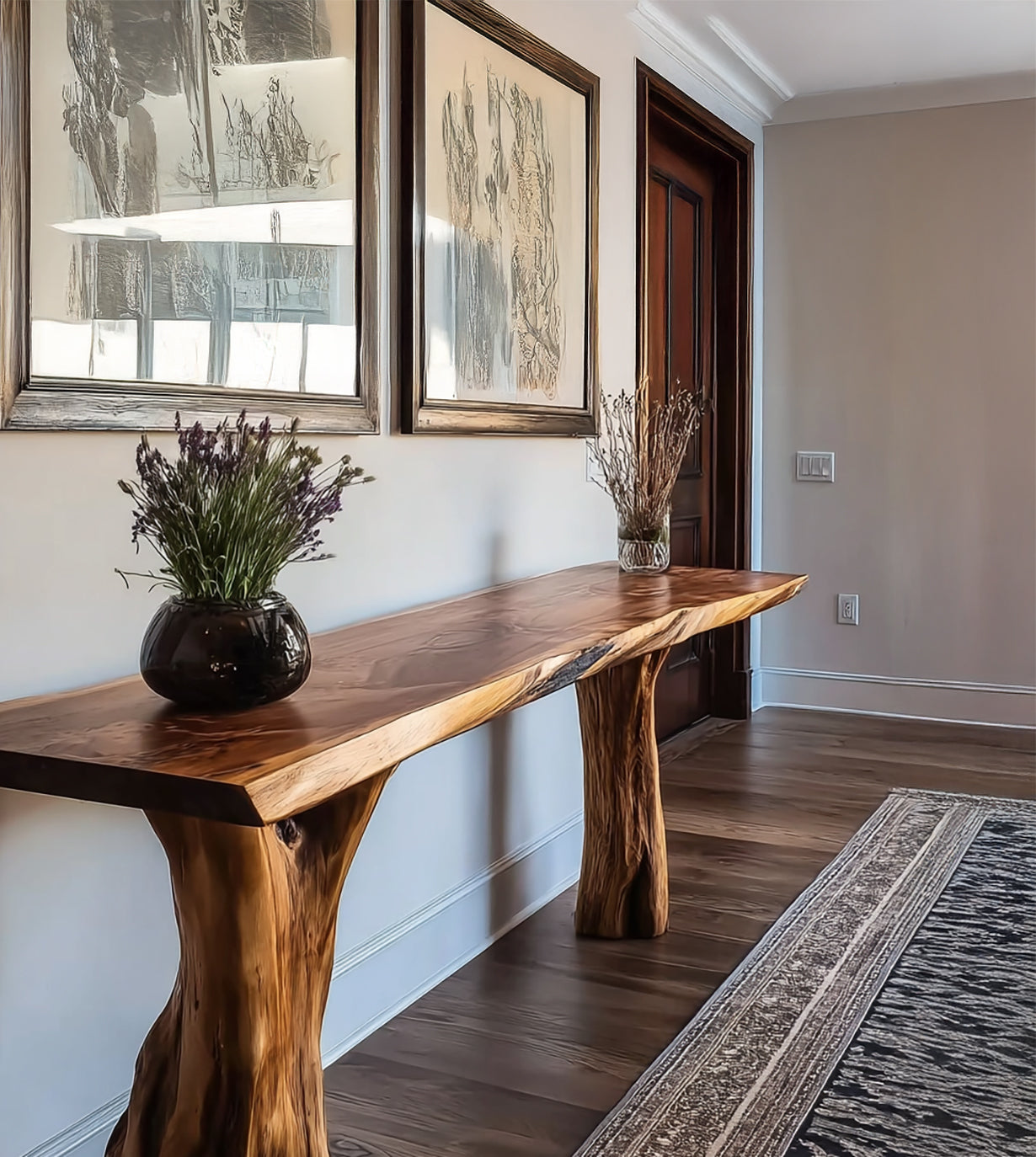 Rustic Wooden Console Table – Live Edge Solid Wood Entryway Table