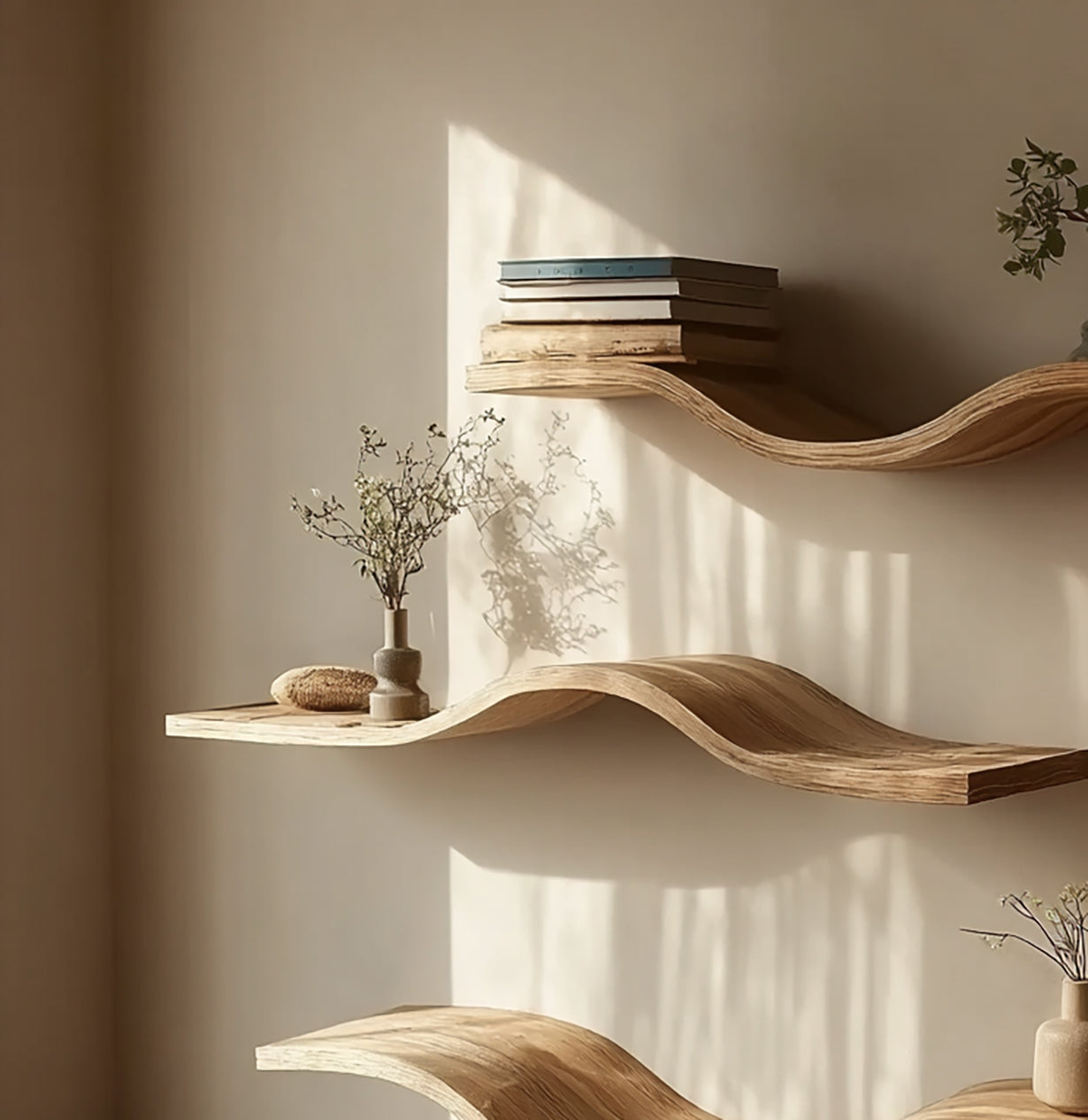 Rustic Floating Wall Shelf with Live Edge – Solid Walnut Wood Shelf