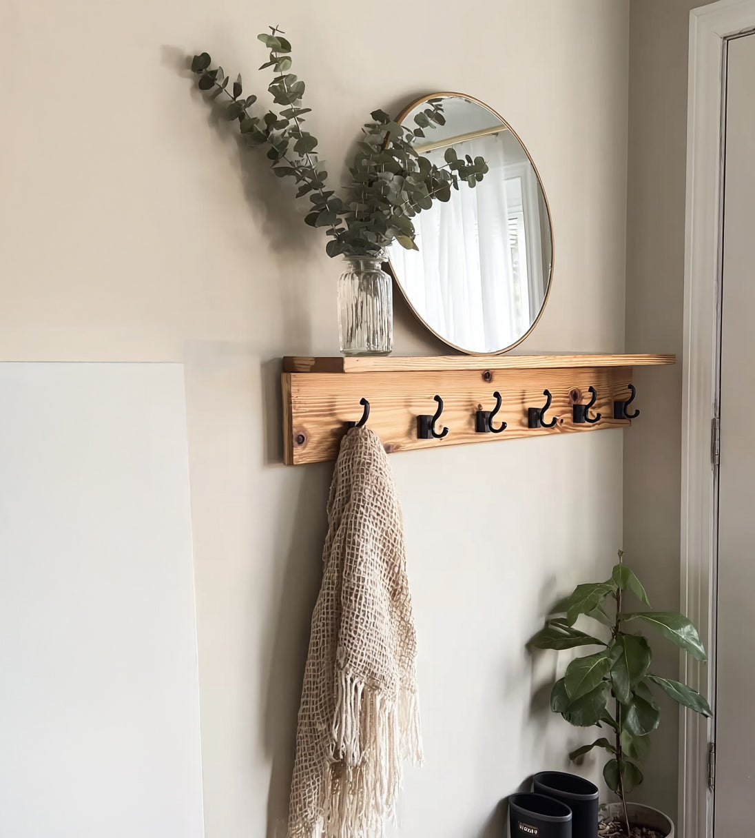 Coat Rack with Shelf – Rustic Modern Wall-Mounted Entryway Organizer