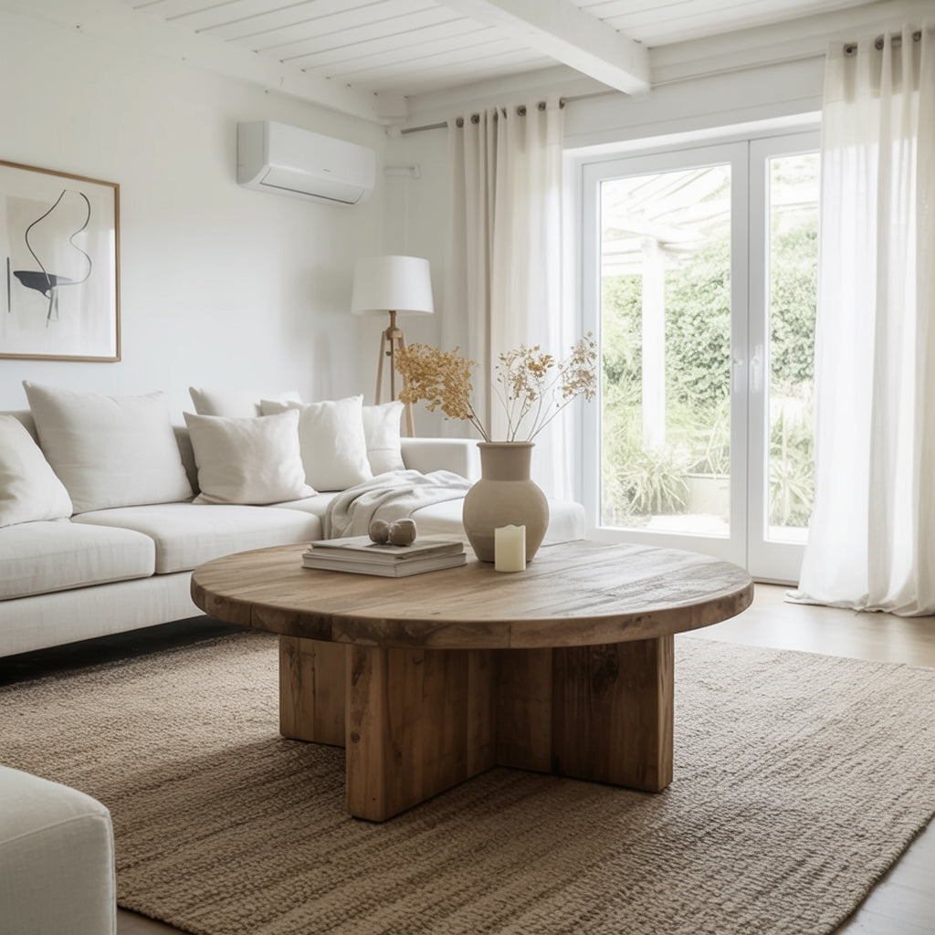 Reclaimed Wood Round Coffee Table – Wabi Sabi Style Furniture