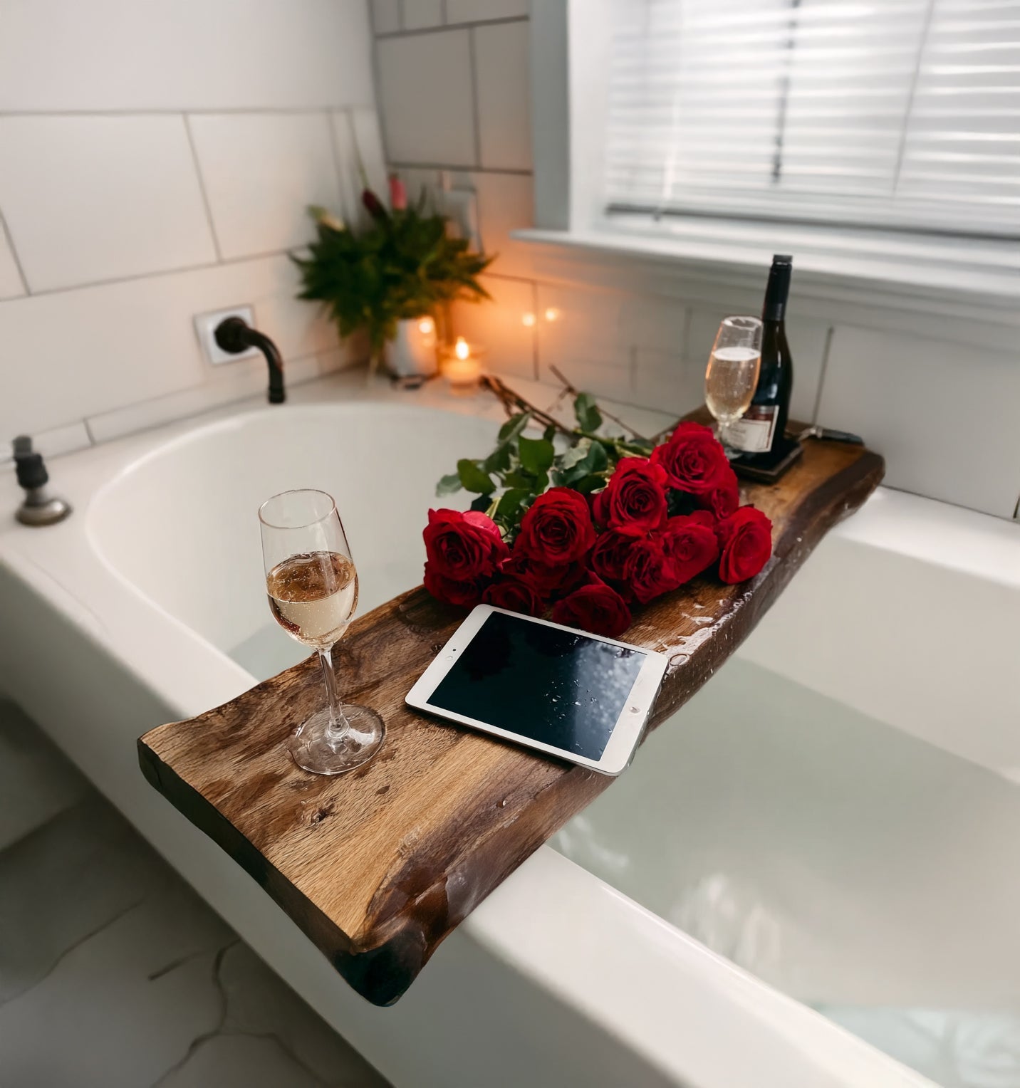 Live Edge Solid Wood Bathtub Tray – Handmade Eco-Friendly Bath Caddy