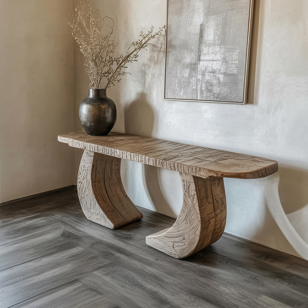 Handcrafted Sculptural Wood Console Table – Modern Curved Leg Entryway Table